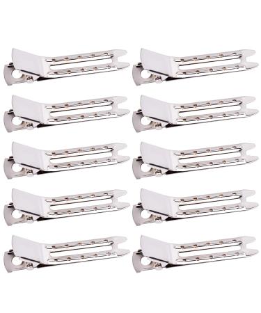Jdesun 50pcs 1.8  Silver Metal Hairdressing Double Prong Pin Curl Setting Section Hair Clips Alligator Clips with Holes for Hair Extension