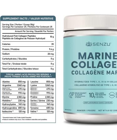 Premium Marine Collagen Powder | Wild-Caught from North Atlantic | Supports Hair Nail Skin Health Pure Hydrolyzed Form Tasteless - 250g - Made in Canada - Buy Online on GoSupps.com