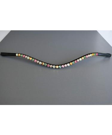Buy Happiness Hucks Colorful Horses Forehead Straps 'Paradise' - Pink Green & Gold Curved Design Narrow Fit for Ponies - Dark Brown Leather - Buy Online on GoSupps.com