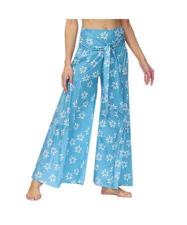 HAIBING Wide Leg Pants Soft and Patterned Wide Legs Elegant and Stylish Pants for Women. (S)
