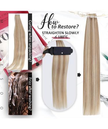 Moresoo 12 Tape In Extensions - #P14/613 Caramel & Platinum Blonde Real Human Hair - 20 Pieces 30g Silky Invisible Tape Extensions - Buy Online on GoSupps.com