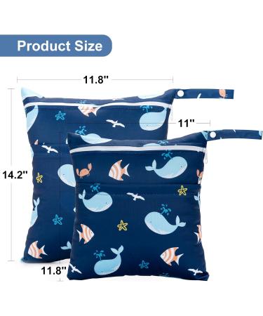 Pack of 2 Wet Bags for Kindergarten & Daycare - Organize Toddler Diapers Travel Gym Beach | Whales Design - Buy Online on GoSupps.com