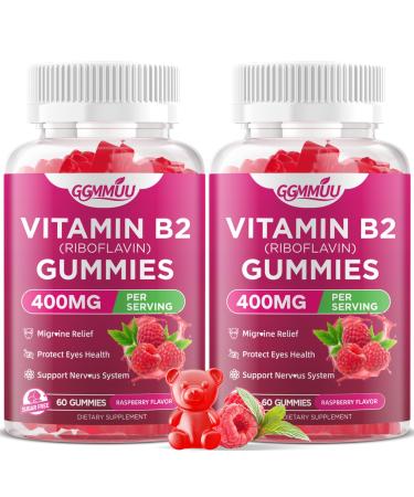 GGMMUU 2 Pack Vitamin B2 Gummies Riboflavin 400mg Supplement with Magnesium for Kids & Adults B2 Gummies for Migra*ne Rel*ef, Nervous System Support & Skin Health, Raspberry Flavor, 120 Count
