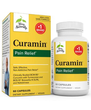 Terry Naturally Curamin - 60 Capsules - Non-Addictive Pain Relief Supplement with Curcumin from Turmeric Boswellia DLPA & Nattokinase - Non-GMO Vegan Gluten Free - 20 Servings 60 Count (Pack of 1) Standard Packaging