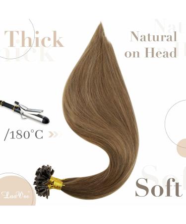 LAAVOO Ombre Brown Real Hair Extensions - Keratin Bond U Tip #6/8/14 - Medium Brown Balayage 35cm for Luxurious Hair Transformations - Buy Online on GoSupps.com