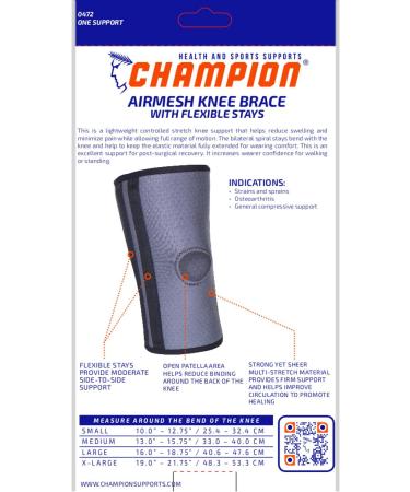 Shop Champion Knee Brace - Medium Flex Stays Open Patella Airmesh Fabric Grey X-Large | International Shipping Available - Buy Online on GoSupps.com