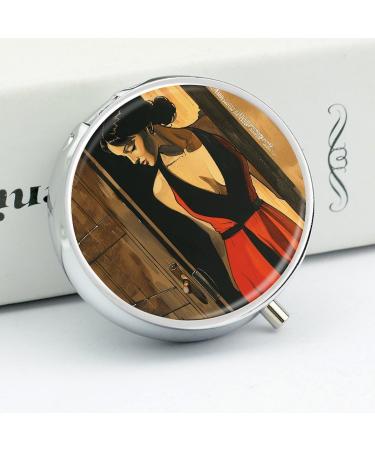Decorative Round Pill Box - Red Dress Print 3 Compartment Metal Organizer Portable Pocket Medicine Case - Buy Online on GoSupps.com