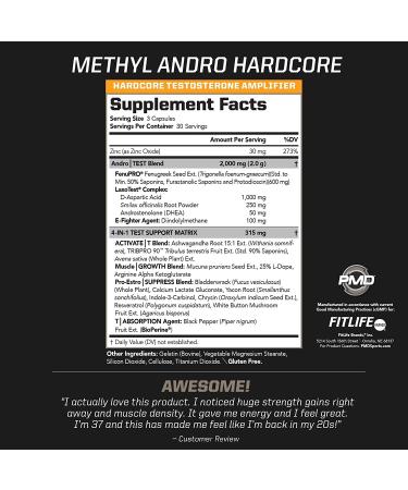 PMD Methyl Andro Hardcore - Boost Testosterone for Lean Muscle & Strength Gains | Dietary Supplement (90 Capsules) - Optimized for Weightlifting & Performance - Buy Online on GoSupps.com