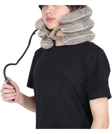JLASDR neck protection cervical spine tractor nude tendon with massage ball inflatable cervical spine train for the household tractor support (color: brown)