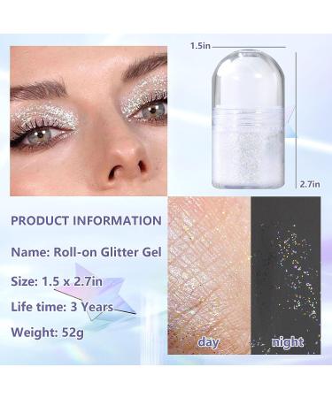 DAGEDA Body Glitter Gel - Roll-on Holographic Face and Body Shimmer Gel with Sequins and Gems - White Glitter Makeup for Rave and Festivals - Buy Online on GoSupps.com