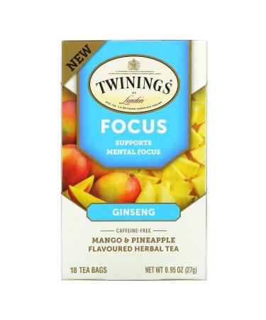 Twinings Focus Herbal Tea Ginseng Mango & Pineapple Caffeine Free 18 Tea Bags 0.95 oz (27 g)