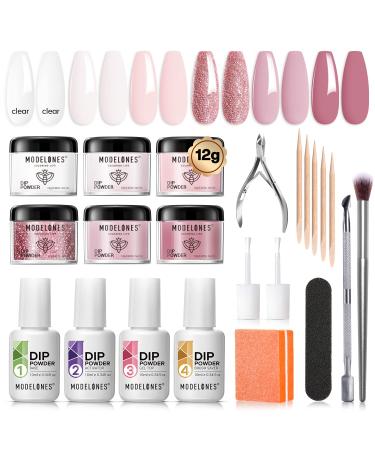 Modelones 22 Pcs Dip Powder Nail Kit  6 Colors Nude Light Pink Glitter Dip Nails Powder Starter Kit  All-in-one Kit Include Base Top Coat/Activator/Brush Saver/Cuticle Trimmer Pusher Tools for Home DIY Manicure Salon A-R... - Buy Online on GoSupps.com