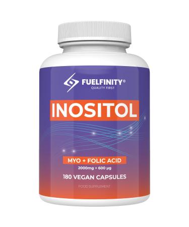 Myo-Inositol & Folic Acid | 2000mg Inositol | 180 Capsules | PCOS and Fertility Supplement | Vegan | FuelFinity Superlative Manufacturing Standards | Capsule Format 180 count (Pack of 1)