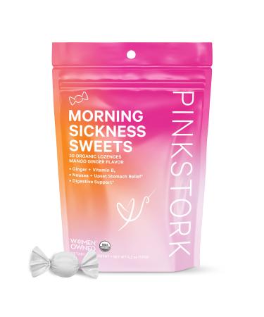Pink Stork Morning Sickness Sweets: Ginger Mango Morning Sickness Candy for Pregnancy, Nausea, Digestion, 100% Organic + Vitamin B6, Women-Owned, 30 Hard Lozenges Mango Ginger