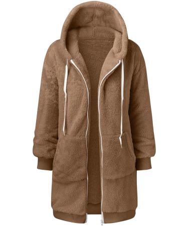 Yihaojia Womens Fleece Zip Up Jacket with Pockets Fluffy Oversized Hoodie Sherpa Long Winter Teddy Coat Khaki#50 5X-Large - Buy Online on GoSupps.com
