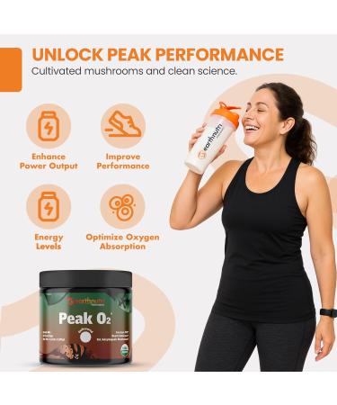 EarthNutri PeakO2 Workout Supplement - Mushroom Supplement for Pre Workout Endurance & Athletic Performance No Additives No Fillers Supports Stamina Strength & Recovery - 60 Servings - Buy Online on GoSupps.com