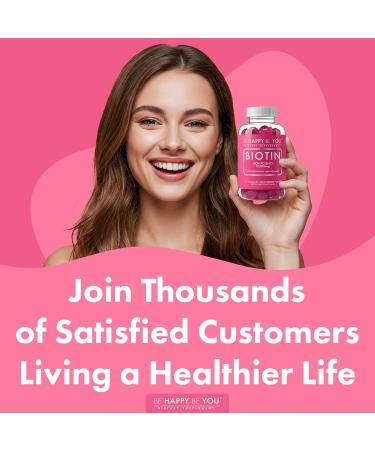 Be Happy Be You Biotin Gummies 10,000mcg 120 Count Supports Healthy Hair & Stronger Nails Fast Absorption Supplement for Men & Women Vegan, Non-GMO, Pectin, Gelatin Free Made in USA - Buy Online on GoSupps.com