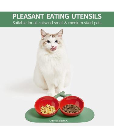 VETRESKA Non Slip Ceramic Cat Food Bowl | Tilted Feeding Bowls for Cats | Anti Vomiting Design | Wide Shallow Dish for Dogs and Puppies | Cherry - Buy Online on GoSupps.com
