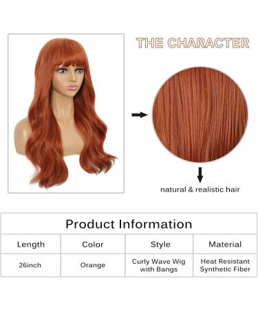 FAELBATY Super Long Orange Curly Wave Wig with Bangs - 26 Synthetic Cosplay Wig for Women - Buy Online on GoSupps.com