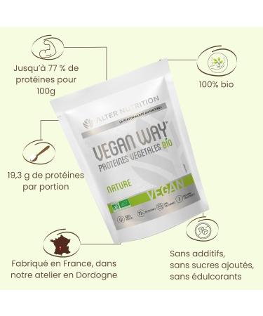 Alter Nutrition - Vegan Way Organic Protein - Vegetable Whey - Peas And Rice Mix- Rich In Protein - Up to 77% Protein - Made In France - 700g (Nature) - Buy Online on GoSupps.com