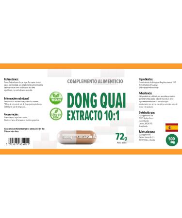 Dong Quai Extrait 5 000mg Equivalent (500mg d'extrait 10:1) 120 g lules v g taliennes - Buy Online on GoSupps.com