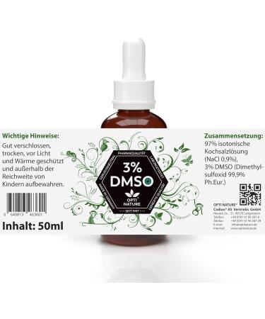 Opti Nature 3% DMSO - 50ml Pure Dimethylsulfoxide Drops with Glass Pipette | Certified & Odorless | High Bioavailability | Import from M.I. Germany 1997 - Buy Online on GoSupps.com