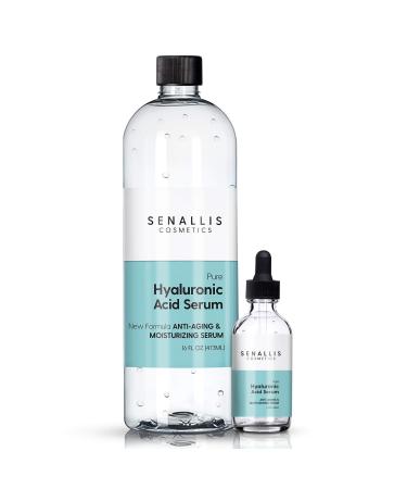 Hyaluronic Acid Serum 16 fl oz And 2 fl oz  Made From Pure Anti Aging/Wrinkle  Ultra Hydrating Moisturizer That Reduces Dry Skin Manufactured In USA