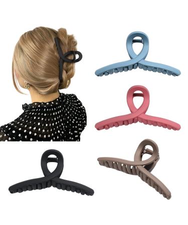 DEEKA 4 Pack 4 Inch Large Hair Claw Clips Plastic Resin Tortoise Shell Cross Hair Clip Thick Long Hair Clip Hair Grips Jaw Clips for Women -Matte Color B(Matte)
