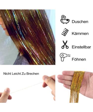 800 Glitter Hair Strands - 120cm Tinsel Extensions | Golden Lametta Hair Kit | Fairy Hair Accessories - Buy Online on GoSupps.com