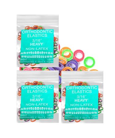 Neon non-Latex 3 Packs 300 counts Heavy 3/16inch 4.8mm Intraoral Elastic Bands Orthodontic Elastics Dental Rubber Bands Made in US (Heavy 6.5oz 3/16inch 4.8mm) 3/16 Inch 4.8mm (Heavy 6.5oz )