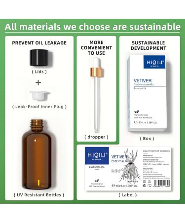 Hiqili 100ml Vetiver Essential Oil - 100% Pure Natural Aromatherapy Oil for Diffuser Skin and Relaxation - Buy Online on GoSupps.com