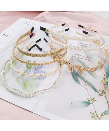 BOYIVI 7 PCS Gold Metal Headbands for Women Girls - Pearl Hairbands with Leaf Decor - Bridal Wedding Hair Accessories - Buy Online on GoSupps.com