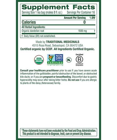 Organic Roasted Dandelion Root Tea - Caffeine Free - 16 Bags | Traditional Medicinals - Buy Online on GoSupps.com