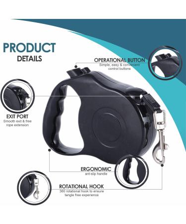 Extendable Dog Lead Heavy Duty Retractable Dog Lead Pet With One Handed Brake Release Button Easy Grip Handle Suitable For Small And Medium Dog Leash Outdoor Walking Training Pet Supplies 5M(1Pc) - Buy Online on GoSupps.com
