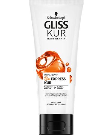 Gliss Kur 1-minute Express Kur Total Repair (200 ml) hair treatment with keratin protects the hair fibers and beautifies the hair structure effectively after 1 minute 200 ml (1-pack)