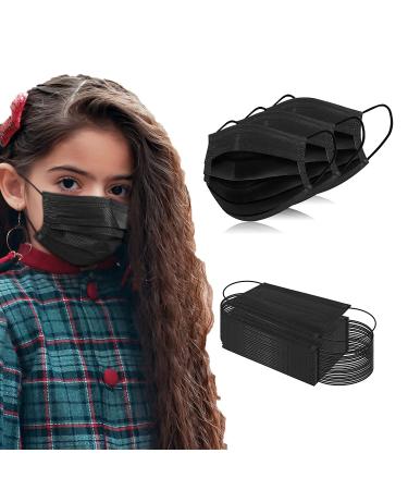 Kids 3-Ply Disposable Face Masks - 100 PCS Black Safety Masks with Adjustable Nose Clip & Ear Loops for School & Travel - Buy Online on GoSupps.com