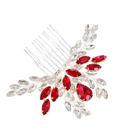 Angoily Bridal Hair Comb Tiara Bride Insert Comb Hair Accessories for Women Wedding Hair Combs for Women Pearl Rhinestone Hair Comb Rhinestones Decorate Women's Modeling Red