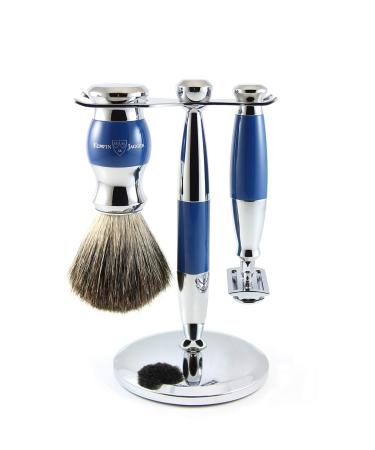Edwin Jagger Blue Diffusion 36 Series Shaving Set with Double Edge Safety Razor and Pure Badger Brush