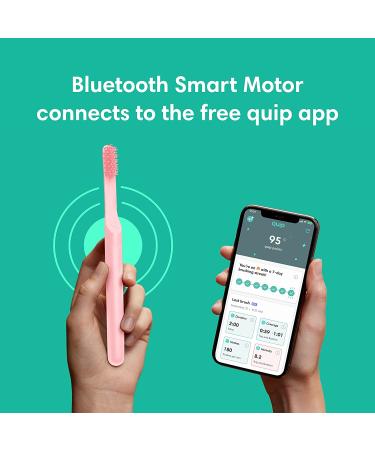 quip Smart Electric Toothbrush with Bluetooth & Rewards App - Travel-ready Sonic Toothbrush with Mirror Mount, Soft Bristles, Timer, Metal Handle - All-Pink - Buy Online on GoSupps.com