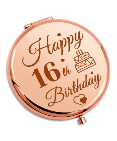 Sweet 16th Birthday Gifts for Teen Girls Personal Compact Mirror 16 Year Old Birthday Gifts for Daughter Granddaughter Friend 16th Birthday Gifts for Her Niece Travel Makeup Mirror Rose Gold