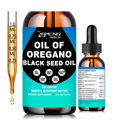 Oil of Oregano with Black Seed Oil - Organic Oregano Oil 300mg Drops with Elderberry Olive Leaf for Immune Digestive & Seasonal Health Fast Absorption Liquid Oregano Oil Supplement for Women & Men