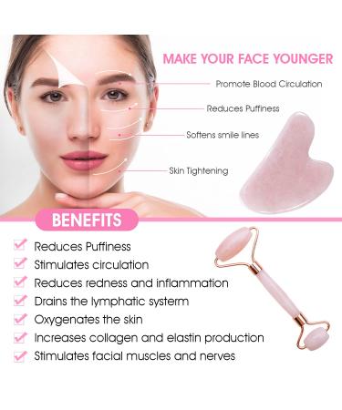 Gua Sha Facial Tools Set - Rose Quartz & Jade Stone Face Roller for Anti-Aging Wrinkle Relief & Eye Puffiness Shop Natural Beauty Skin Care Online - Buy Online on GoSupps.com