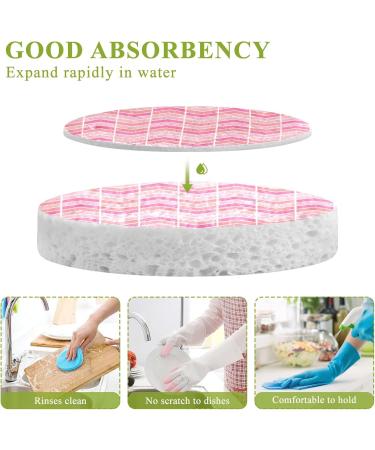 3-Pack Cleaning Kitchen Sponges Oval Pink Stripes Kitchen Cellulose Dishwashing Wood Pulp Cotton - Buy Online on GoSupps.com