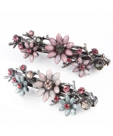 Elegant Flower Crystal Hair Clips for Women - 2 Piece Glittering Vintage Hairpins | Pink & Pale Blue Wreath Hair Jewelry - Buy Online on GoSupps.com