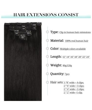 Buy Doores Clip-In Hair Extensions - Natural Black 35cm (14 inch) Remy Human Hair - 120g 7 Pieces Smooth & Straight - Buy Online on GoSupps.com