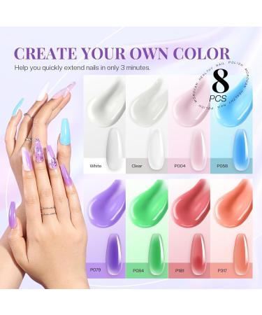 Morovan Poly Gel Starter Set - 8 Colors Nail Kit with UV Lamp & 48 Glitter | DIY Nail Art - Buy Online on GoSupps.com