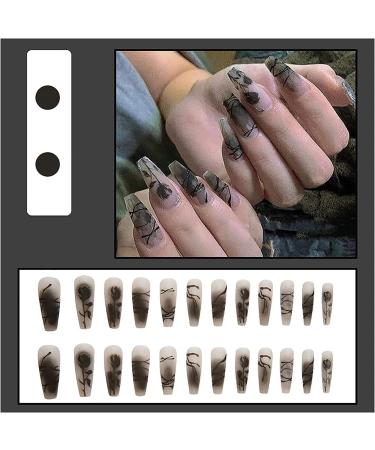 Shop Hzydd Black Press-On Nails - Spring Geometry Print Acrylic French Tips - Gel Finish Nail Art for Women & Girls - Buy Online on GoSupps.com