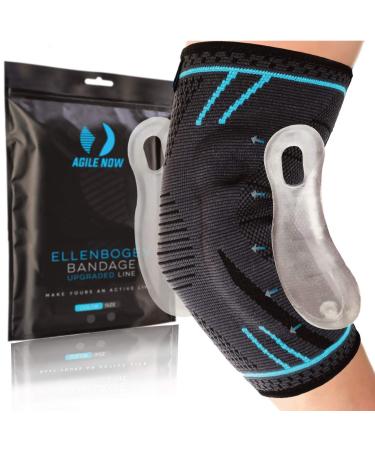 Agile Now elbow bandage upgraded stabilized & protects the joints non-slip tennis arm bandage with curved gel pads suitable for all sports such as tennis weightlifting & golf (m | blue) m blue