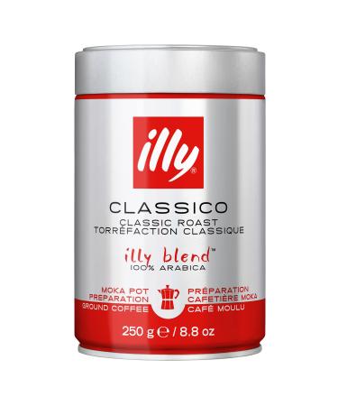 illy Ground Coffee Moka - 100% Arabica Flavored Coffee Ground - Rich Aromatic Coffee Grounds Profile Classico Medium Roast - Notes of Caramel Orange Blossom & Jasmine - No Preservatives 250g
