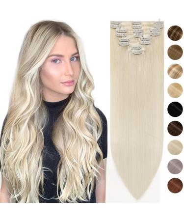 Silk-co Real Hair Extensions Hair Extensions Clip in Human Hair (8inches-45g #60 Platinum Blonde) 8pieces Straight -Basic Thickness-Thin Weft- Remy Hair Extensions 8 Inch #60 Platinum Blonde